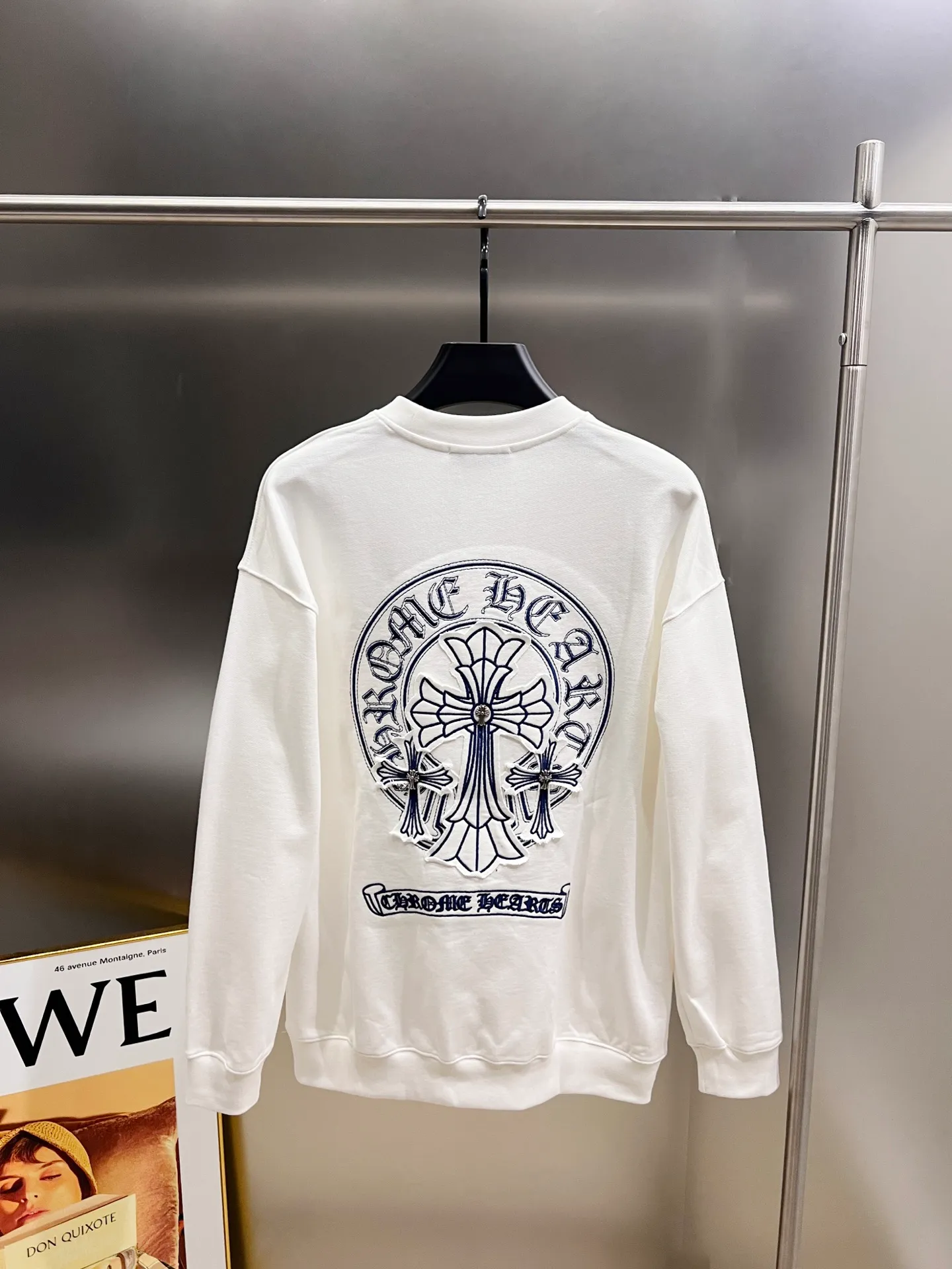 🅿️310 CH Cro 2025 Autumn and Winter New Style Customized 430g double yarn fabric, round neck long-sleeved sweatshirt, chest cross patch embroidery process, classic Sanskrit letter embroidery patch + hardware design process, high-end version! The same loose version for men and women S M L XL XXL five sizes color black white